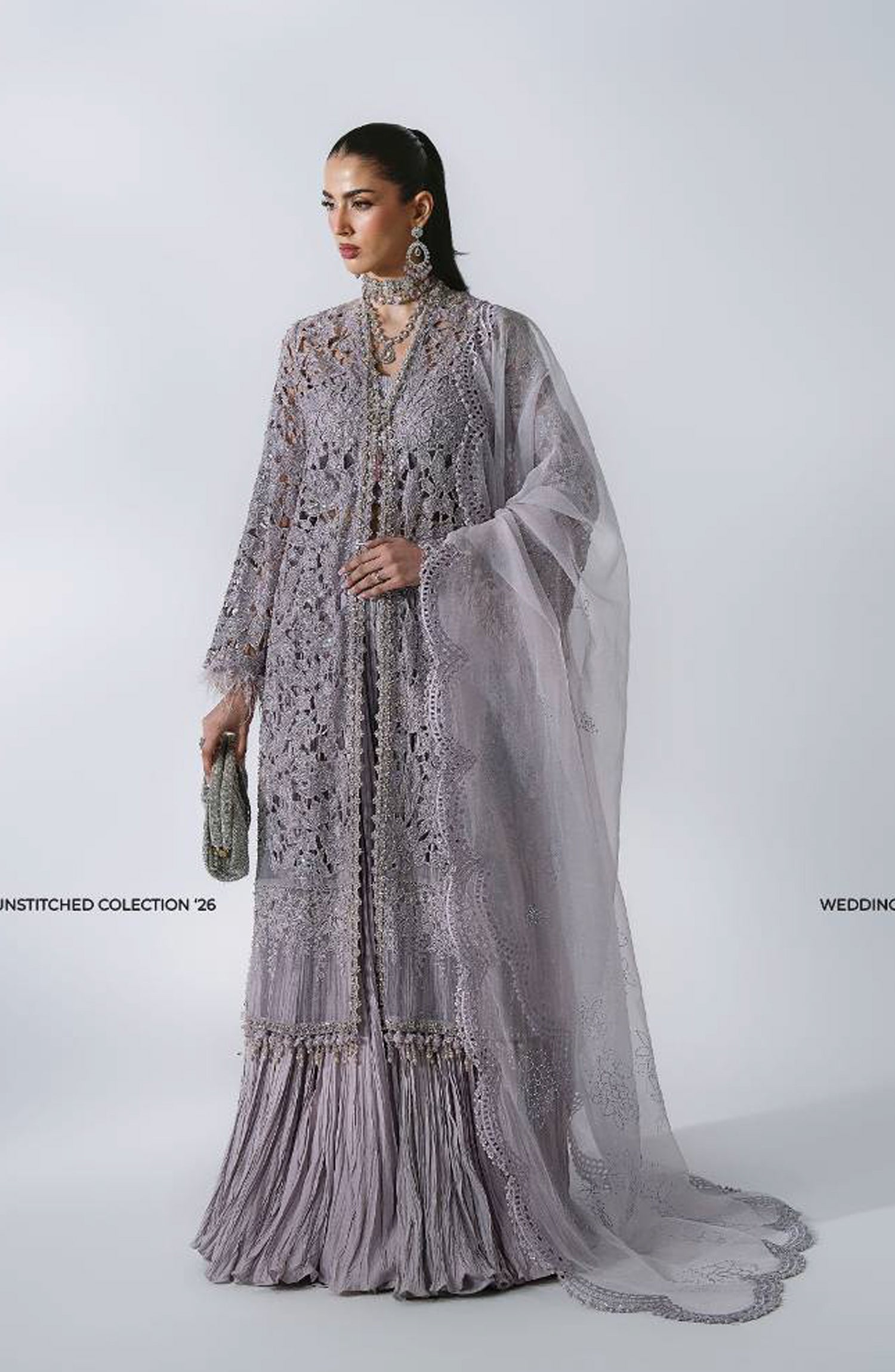 Maria B Luxury Embroidered Organza Unstitched 3 Piece Suit - D5 - MB26WED - Light Purple - Wedding Collection