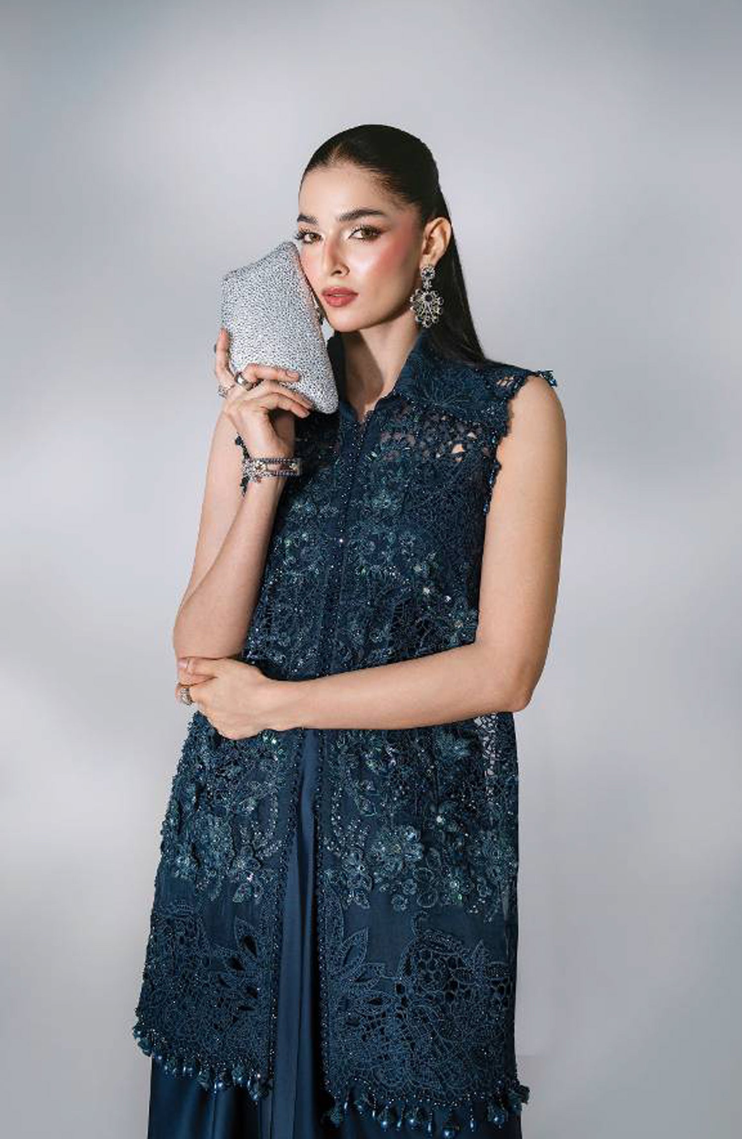 Maria B Luxury Embroidered Organza Unstitched 3 Piece Suit - D6 - MB26WED - Teal Blue - Wedding Collection