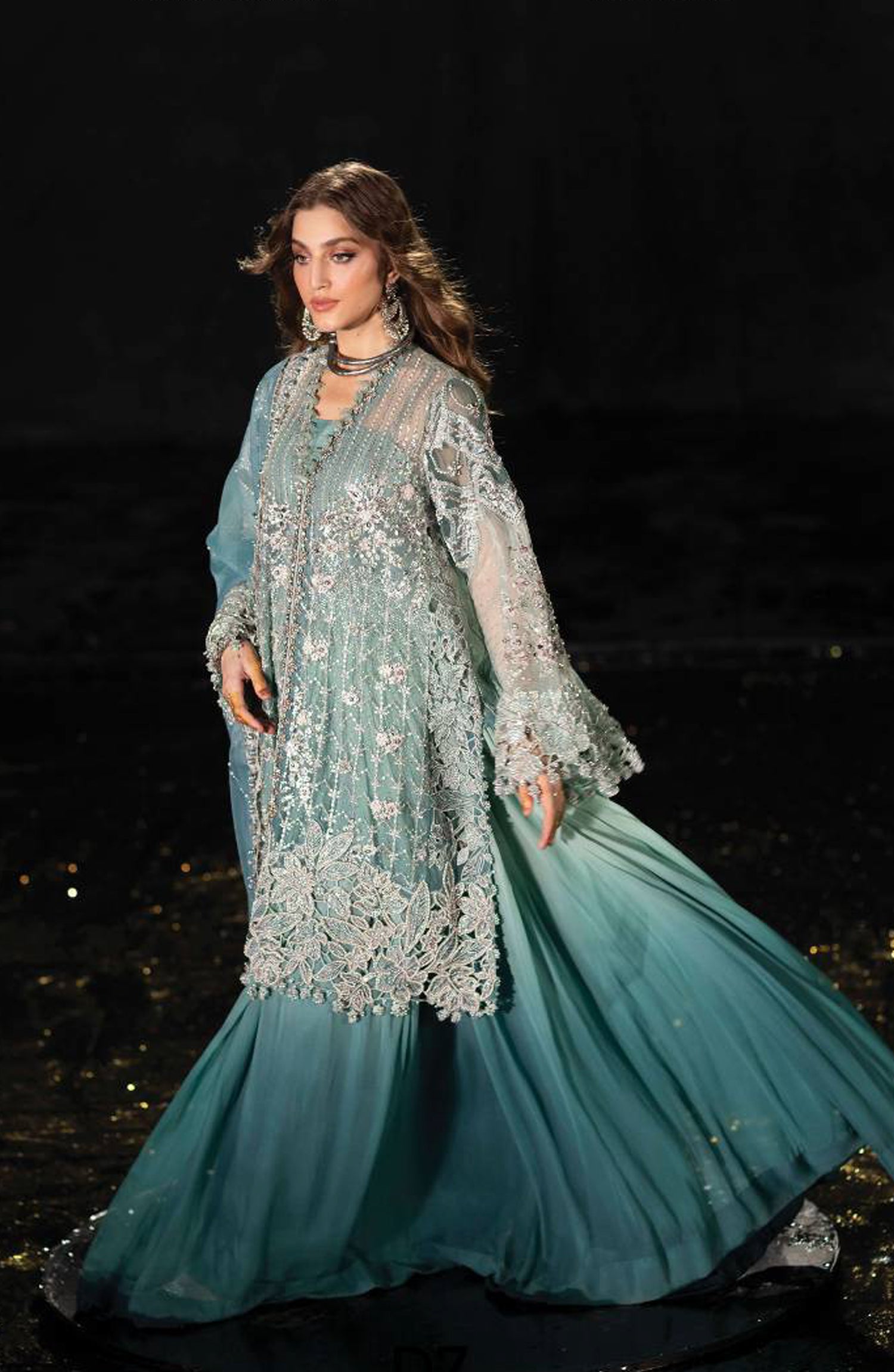 Maria B Luxury Embroidered Organza Unstitched 3 Piece Suit - D7 - MB26WED - Sea Green - Wedding Collection