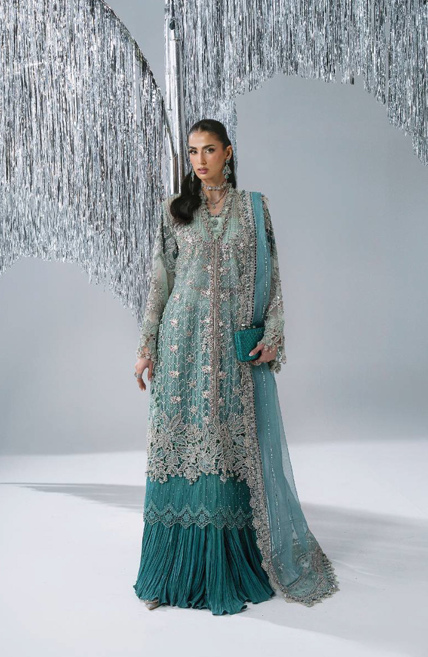 Maria B Luxury Embroidered Organza Unstitched 3 Piece Suit - D7 - MB26WED - Sea Green - Wedding Collection