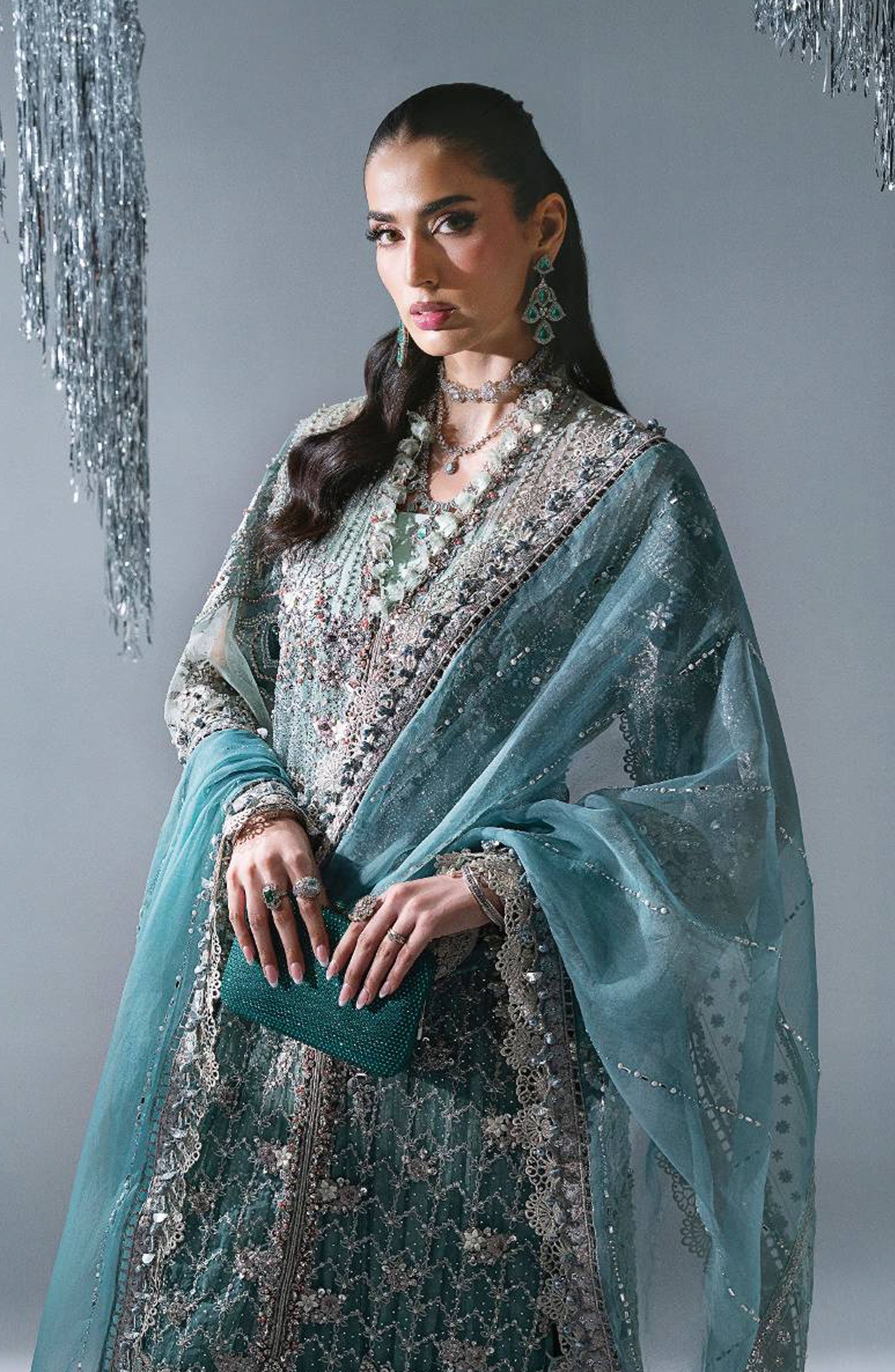 Maria B Luxury Embroidered Organza Unstitched 3 Piece Suit - D7 - MB26WED - Sea Green - Wedding Collection