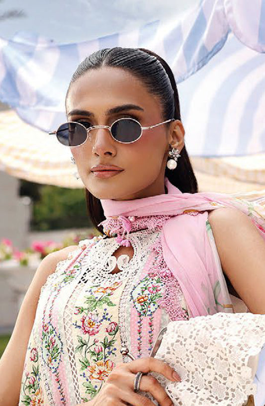 Maria B. M.Prints Embroidered Lawn Unstitched 3 Piece Suit - 10A - MB26SNC - White - Summer Collection