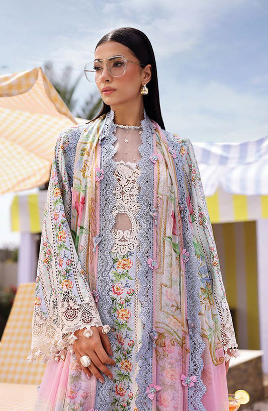 Maria B. M.Prints Embroidered Lawn Unstitched 3 Piece Suit - 10B - MB26SNC - White - Summer Collection
