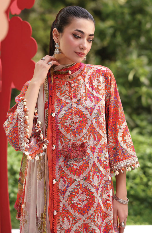 Maria B. M.Prints Embroidered Lawn Unstitched 3 Piece Suit - 3A - MB26SNC - Orange - Summer Collection
