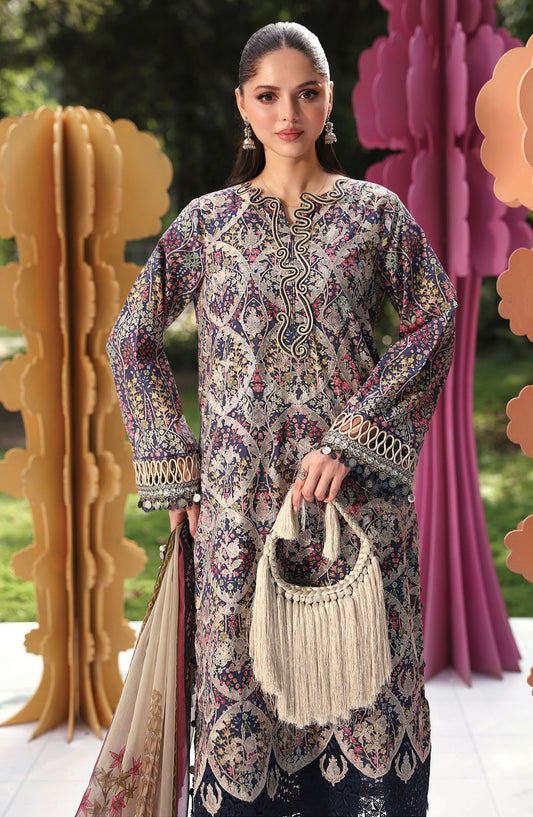 Maria B. M.Prints Embroidered Lawn Unstitched 3 Piece Suit - 3B - MB26SNC - Blue - Summer Collection