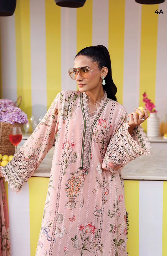 Maria B. M.Prints Embroidered Lawn Unstitched 3 Piece Suit - 4A - MB26SNC - Pink - Summer Collection