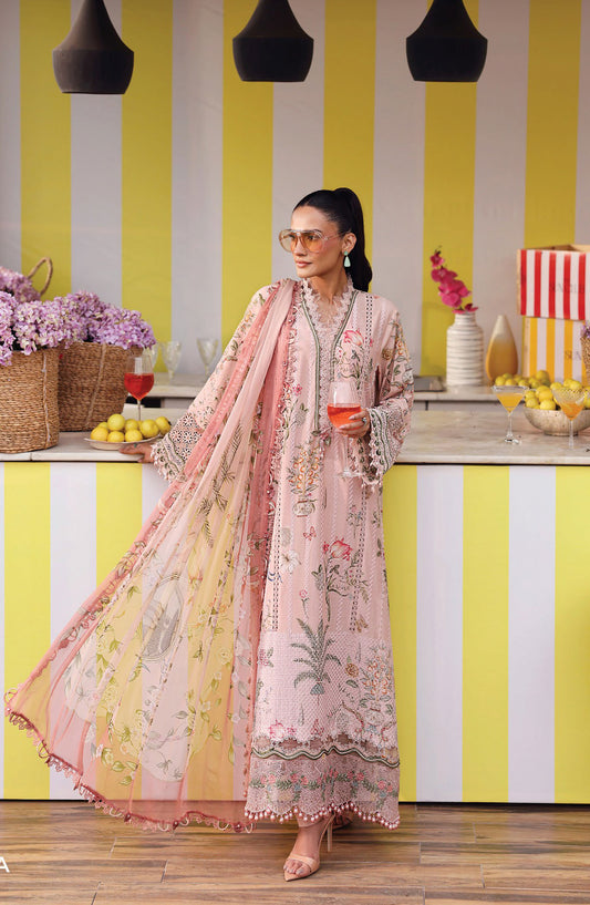 Maria B. M.Prints Embroidered Lawn Unstitched 3 Piece Suit - 4A - MB26SNC - Pink - Summer Collection