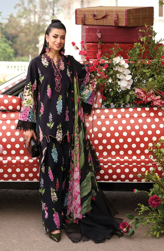 Maria B. M.Prints Embroidered Lawn Unstitched 3 Piece Suit - 5B - MB26SNC - Black - Summer Collection