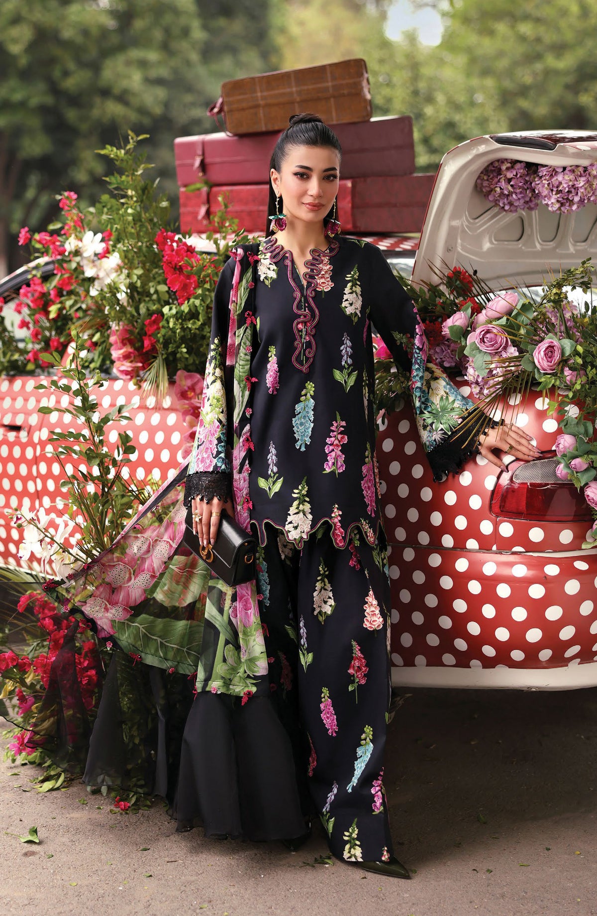 Maria B. M.Prints Embroidered Lawn Unstitched 3 Piece Suit - 5B - MB26SNC - Black - Summer Collection