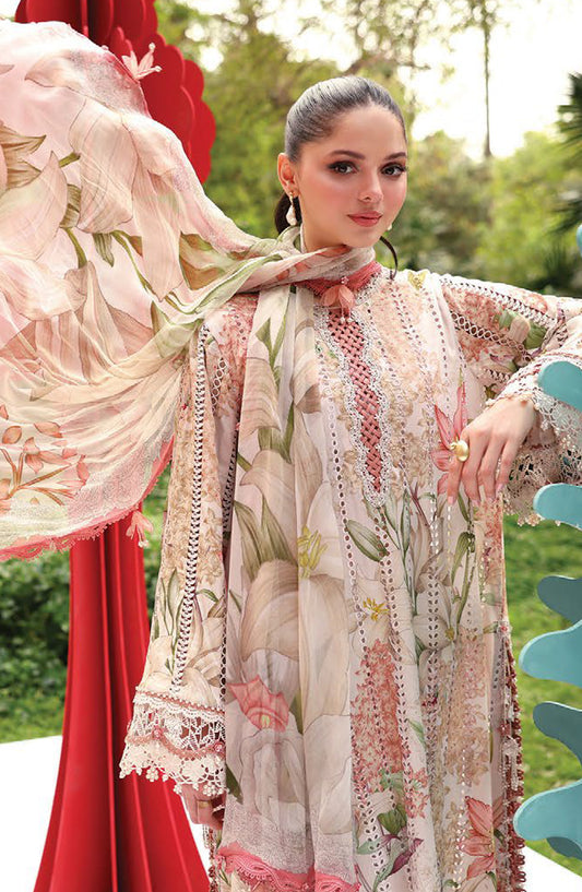 Maria B. M.Prints Embroidered Lawn Unstitched 3 Piece Suit - 6A - MB26SNC - White - Summer Collection