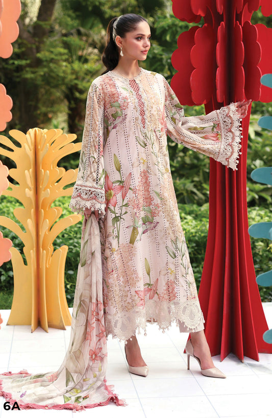 Maria B. M.Prints Embroidered Lawn Unstitched 3 Piece Suit - 6A - MB26SNC - White - Summer Collection