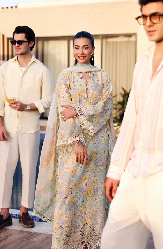 Maria B. M.Prints Embroidered Lawn Unstitched 3 Piece Suit - 7A - MB26SNC - Sea Green - Summer Collection