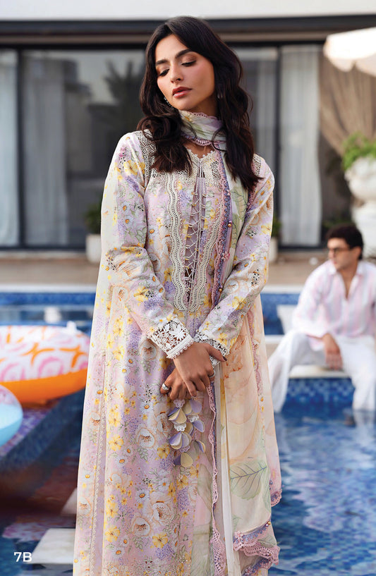 Maria B. M.Prints Embroidered Lawn Unstitched 3 Piece Suit - 7B - MB26SNC - Lilac - Summer Collection