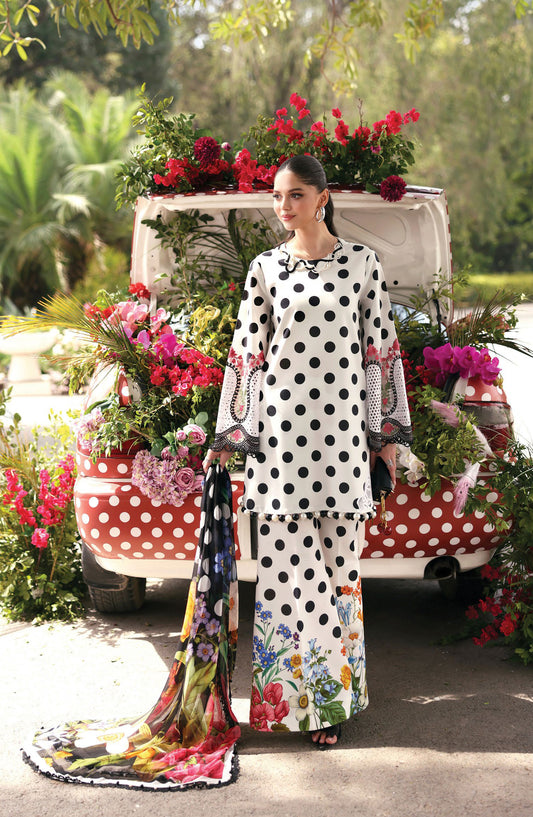 Maria B. M.Prints Embroidered Lawn Unstitched 3 Piece Suit - 8A - MB26SNC - White - Summer Collection