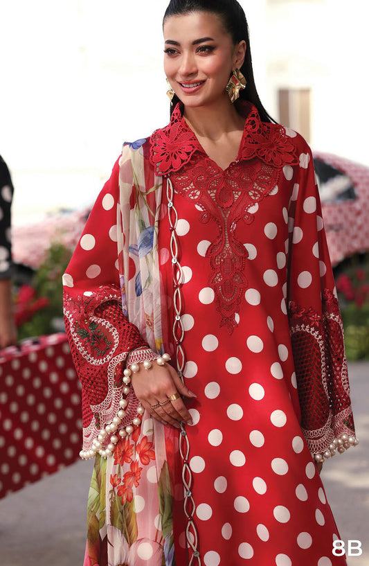 Maria B. M.Prints Embroidered Lawn Unstitched 3 Piece Suit - 8B - MB26SNC - Maroon - Summer Collection