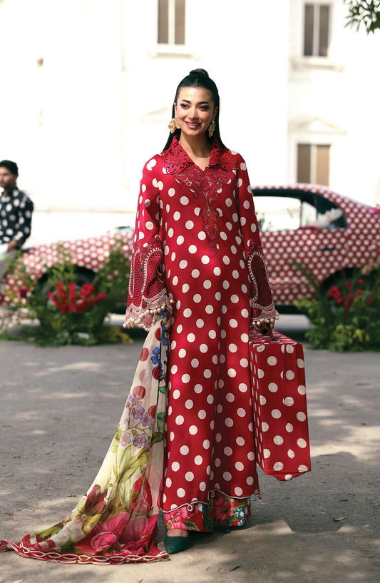 Maria B. M.Prints Embroidered Lawn Unstitched 3 Piece Suit - 8B - MB26SNC - Maroon - Summer Collection