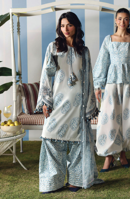 Maria B. M.Prints Embroidered Lawn Unstitched 3 Piece Suit - 9A - MB26SNC - Blue - Summer Collection