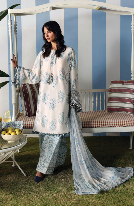 Maria B. M.Prints Embroidered Lawn Unstitched 3 Piece Suit - 9A - MB26SNC - Blue - Summer Collection