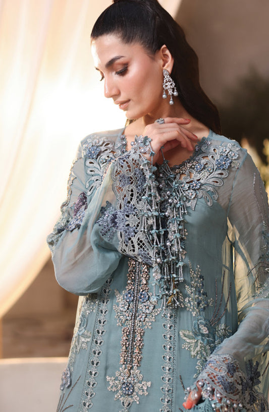 Maria B Embroidered Chiffon Unstitched 3 Piece Suit - D-06 - MB26CHF - Blue - Luxury Collection