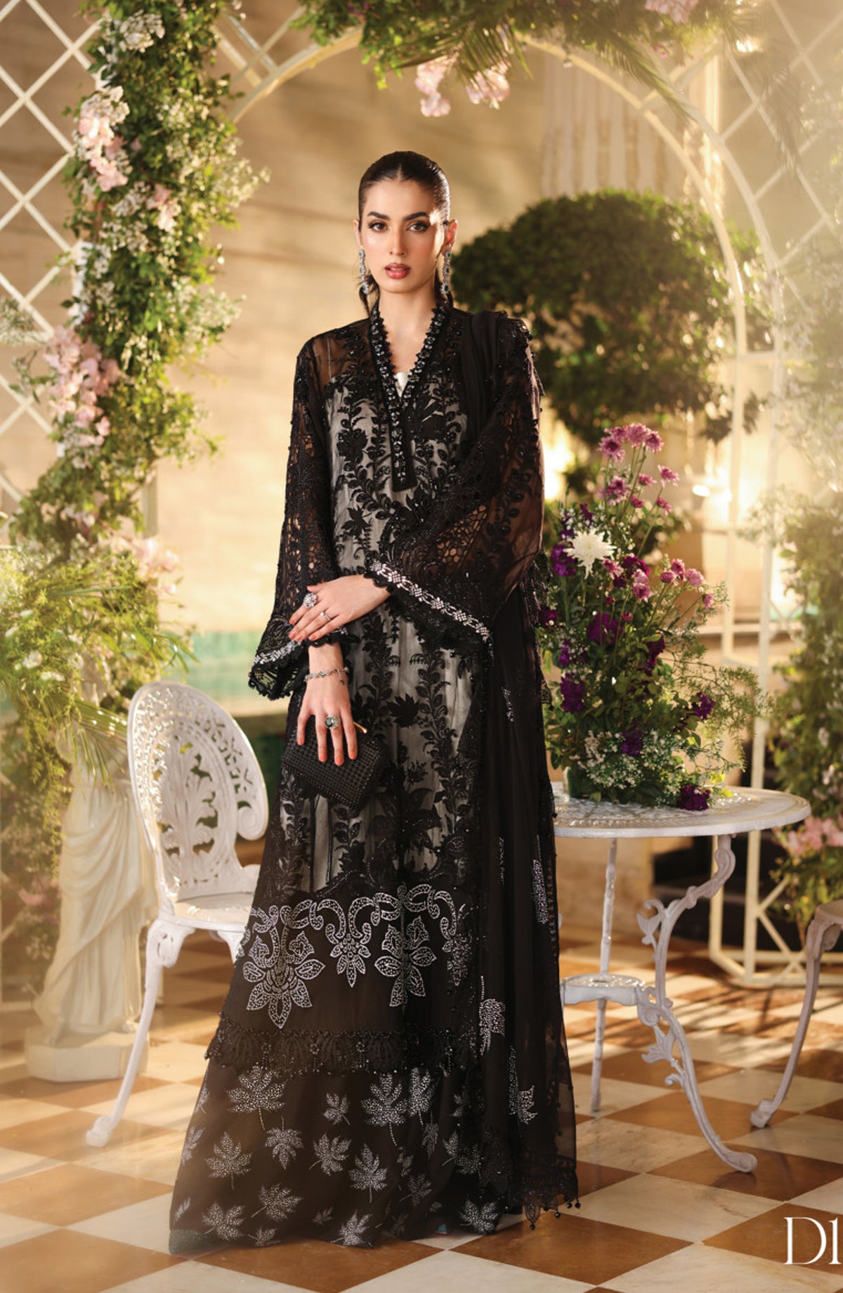 Maria B Embroidered Chiffon Unstitched 3 Piece Suit - D-01 - MB26CHF - Black - Luxury Collection