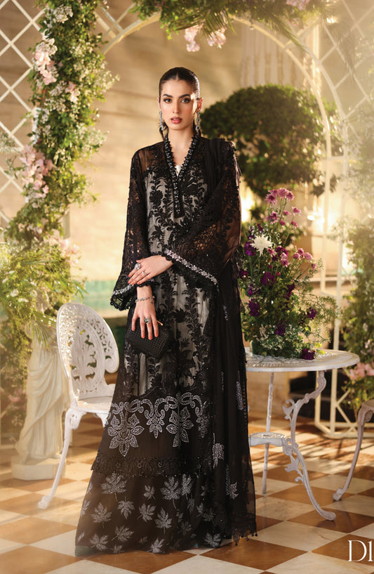 Maria B Embroidered Chiffon Unstitched 3 Piece Suit - D-01 - MB26CHF - Black - Luxury Collection