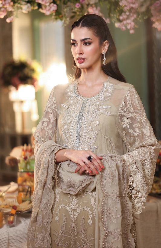 Maria B Embroidered Chiffon Unstitched 3 Piece Suit - D-03 - MB26CHF - Lemon - Luxury Collection