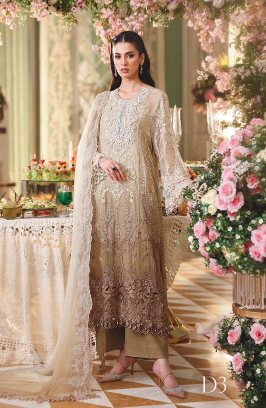 Maria B Embroidered Chiffon Unstitched 3 Piece Suit - D-03 - MB26CHF - Lemon - Luxury Collection
