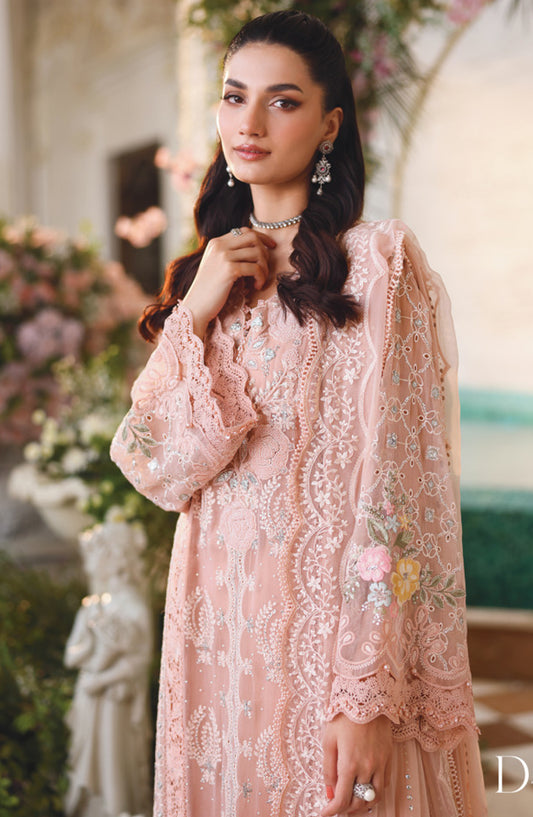 Maria B Embroidered Chiffon Unstitched 3 Piece Suit - D-04 - MB26CHF - Pink - Luxury Collection