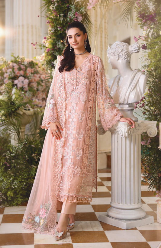 Maria B Embroidered Chiffon Unstitched 3 Piece Suit - D-04 - MB26CHF - Pink - Luxury Collection