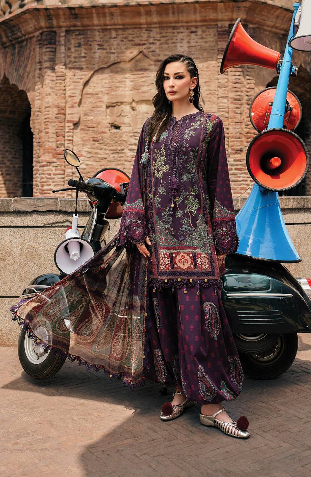 Maria B Embroidered Cambric Unstitched 3 Piece Suit - D-2B - MB26SD - Purple - Winter Collection