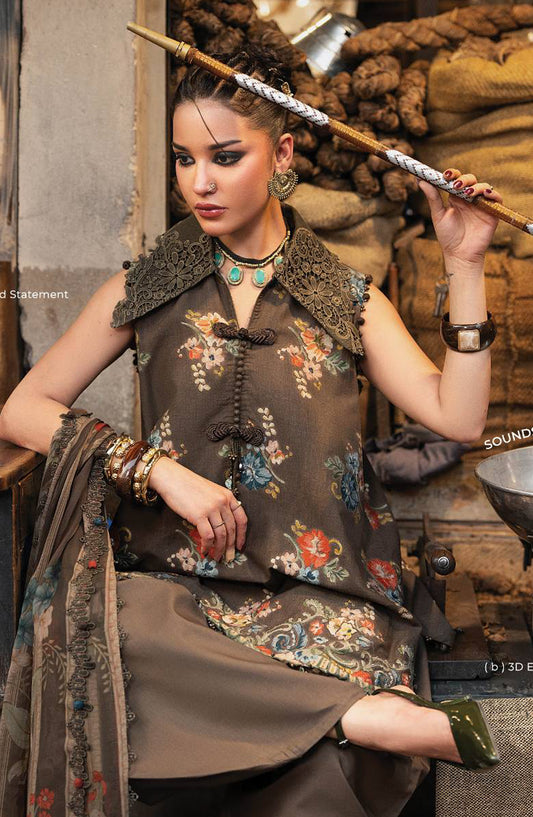 Maria B Embroidered Cambric Unstitched 3 Piece Suit - D-3B - MB26SD - Brown - Winter Collection