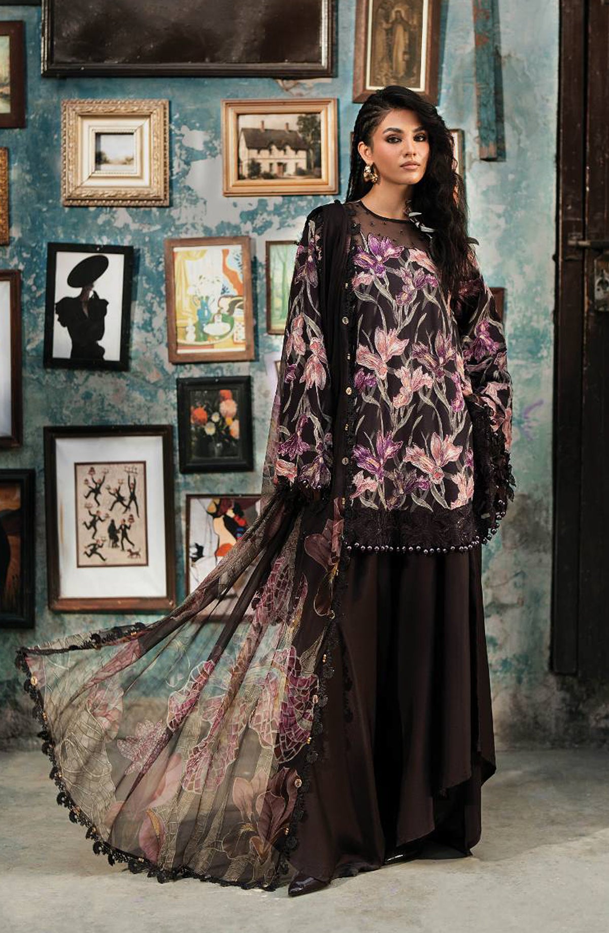 Maria B Embroidered Cambric Unstitched 3 Piece Suit - D-4B - MB26SD - Brown - Winter Collection