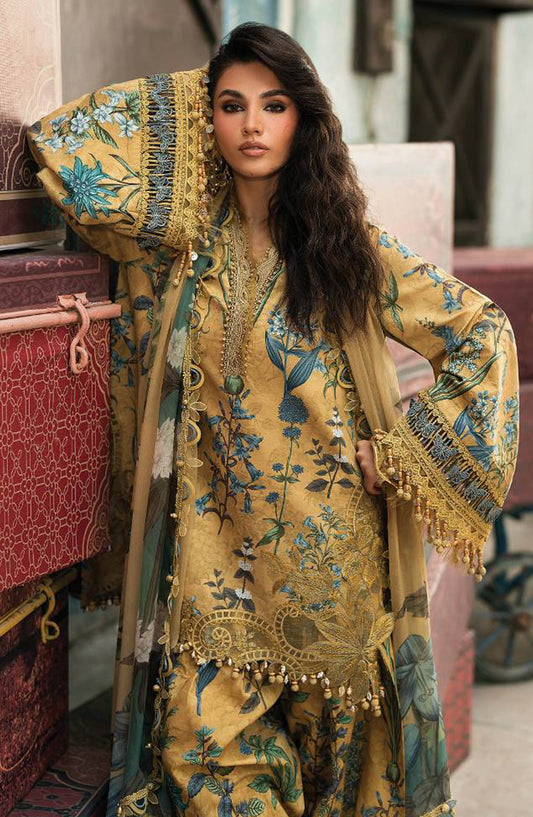 Maria B Embroidered Cambric Unstitched 3 Piece Suit - D-6A - MB26SD - Mustard - Winter Collection