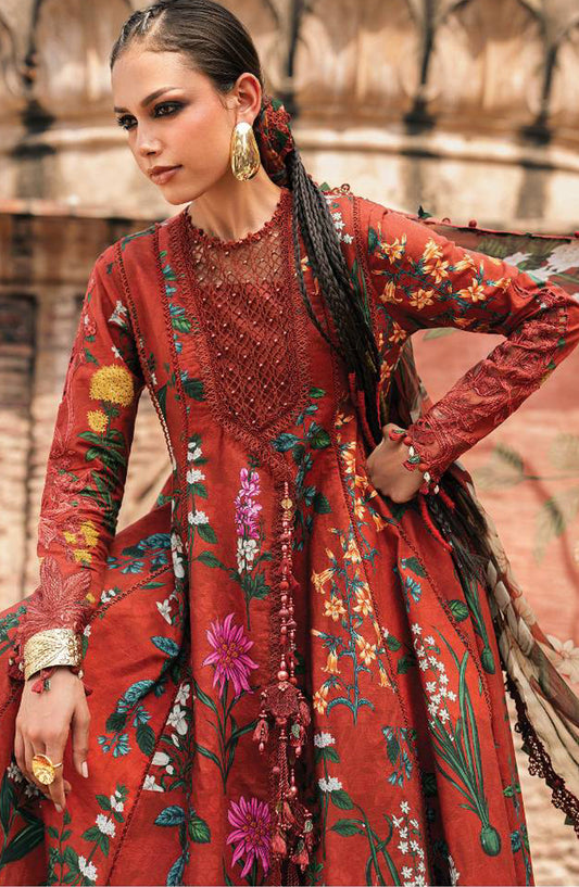Maria B Embroidered Cambric Unstitched 3 Piece Suit - D-6B - MB26SD - Red - Winter Collection