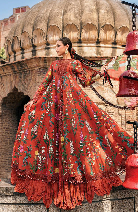 Maria B Embroidered Cambric Unstitched 3 Piece Suit - D-6B - MB26SD - Red - Winter Collection