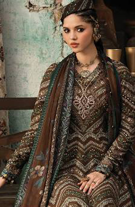 Maria B Embroidered Cambric Unstitched 3 Piece Suit - D-7A - MB26SD - Brown - Winter Collection
