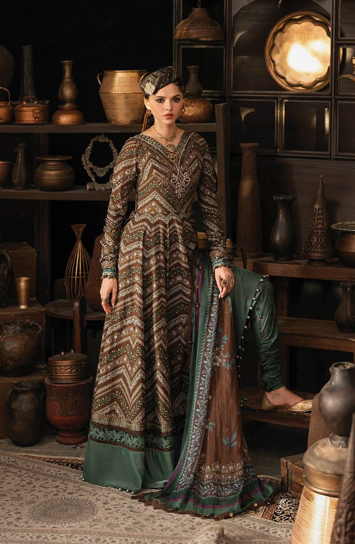 Maria B Embroidered Cambric Unstitched 3 Piece Suit - D-7A - MB26SD - Brown - Winter Collection