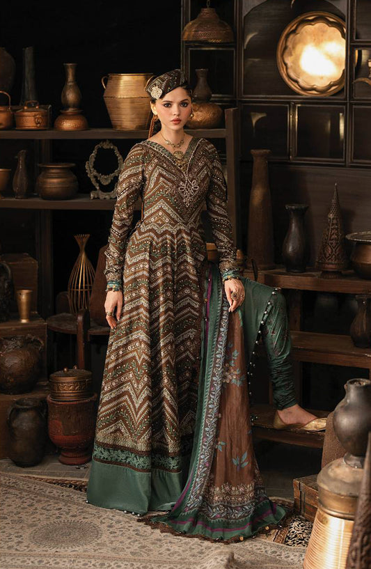 Maria B Embroidered Cambric Unstitched 3 Piece Suit - D-7A - MB26SD - Brown - Winter Collection