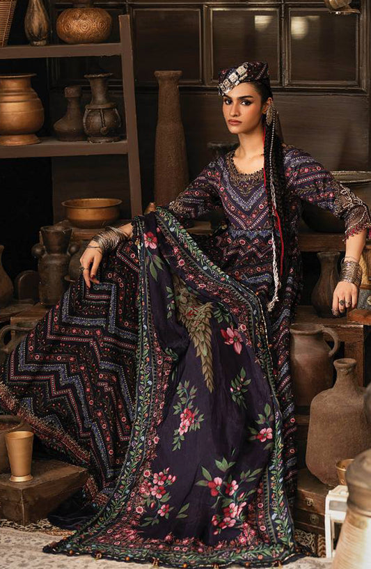 Maria B Embroidered Cambric Unstitched 3 Piece Suit - D-7B - MB26SD - Blue - Winter Collection