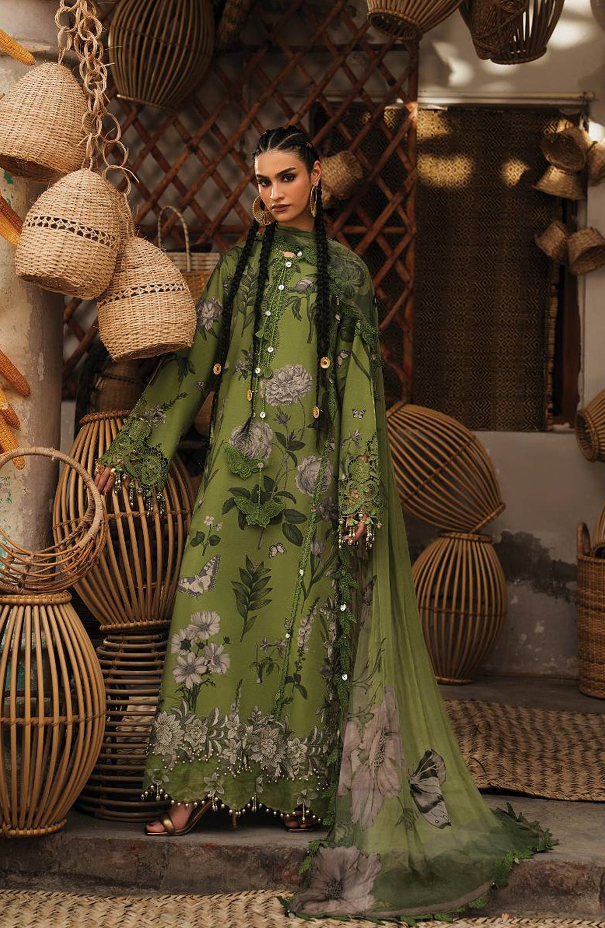 Maria B Embroidered Cambric Unstitched 3 Piece Suit - D-9B - MB26SD - Green - Winter Collection