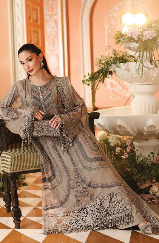 Maria B Embroidered Chiffon Unstitched 3 Piece Suit - D1 - MB26HNS - Beige - Festive Collection