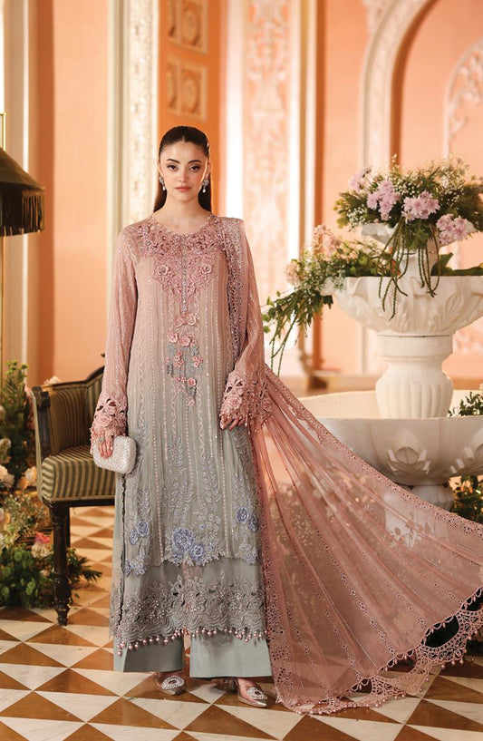Maria B Embroidered Chiffon Unstitched 3 Piece Suit - D2 - MB26HNS - Pink Green - Festive Collection