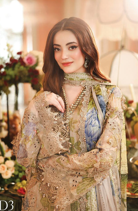Maria B Embroidered Chiffon Unstitched 3 Piece Suit - D3 - MB26HNS - Brown - Festive Collection
