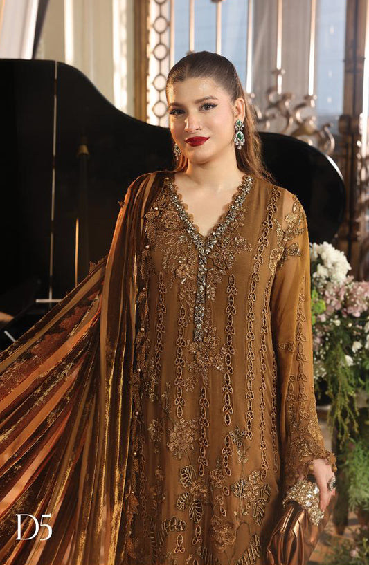 Maria B Embroidered Chiffon Unstitched 3 Piece Suit - D5 - MB26HNS - Brown - Festive Collection