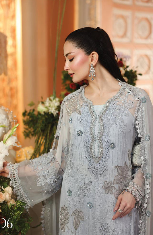 Maria B Embroidered Chiffon Unstitched 3 Piece Suit - D6 - MB26HNS - Blue - Festive Collection