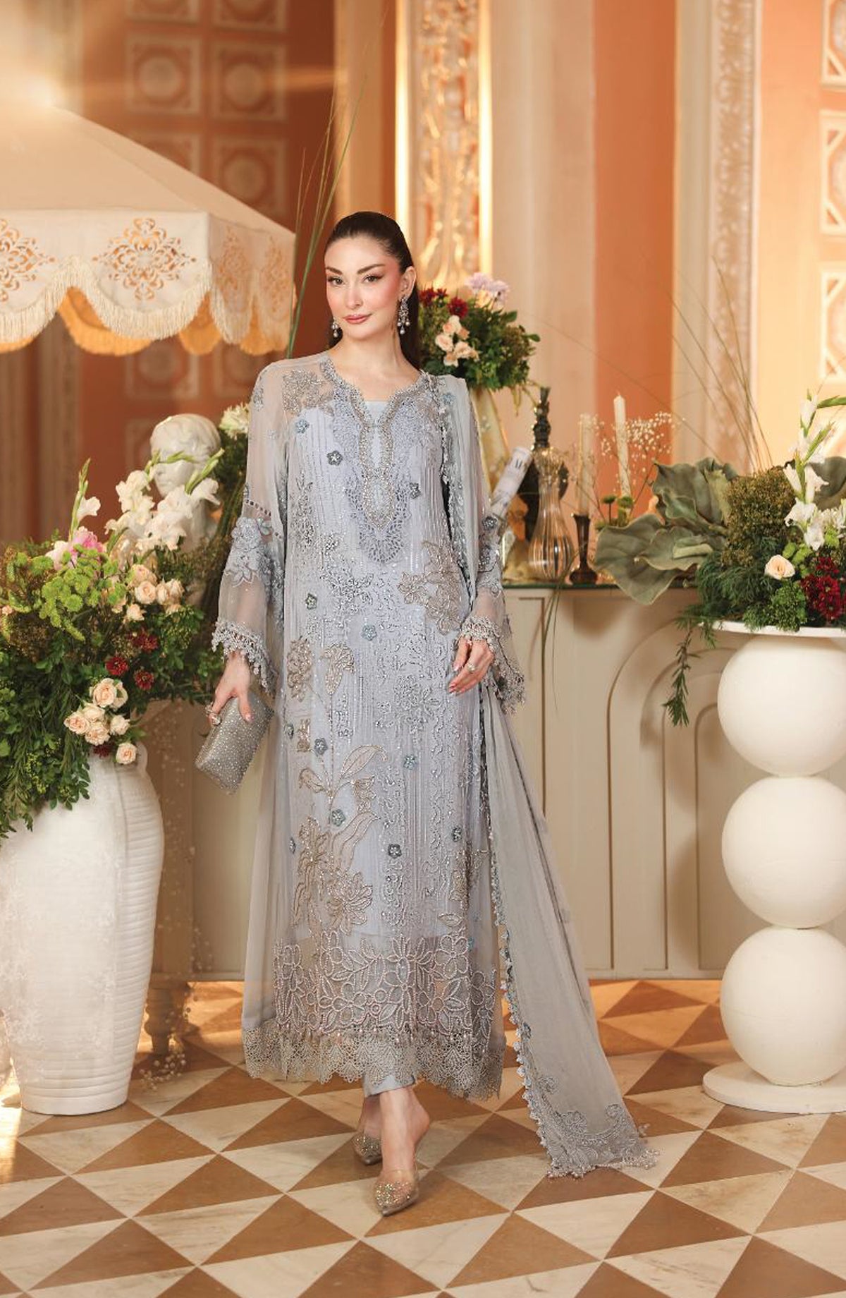 Maria B Embroidered Chiffon Unstitched 3 Piece Suit - D6 - MB26HNS - Blue - Festive Collection