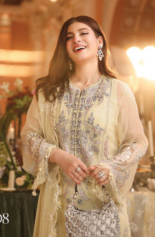 Maria B Embroidered Chiffon Unstitched 3 Piece Suit - D8 - MB26HNS - Lemon - Festive Collection