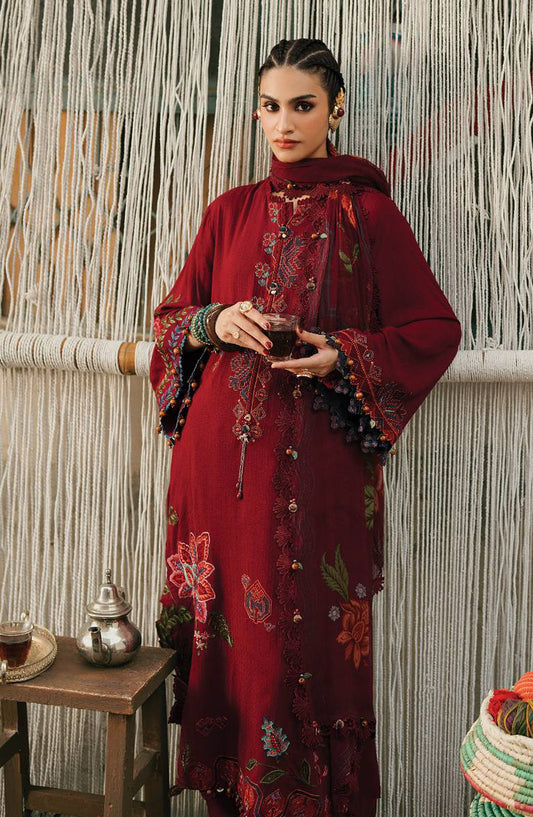 Maria B Embroidered Linen Unstitched 3 Piece Suit - D-10A - MB26SD - Red - Winter Collection