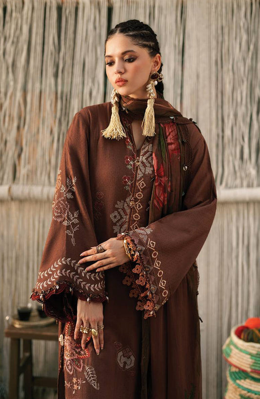 Maria B Embroidered Linen Unstitched 3 Piece Suit - D-10B - MB26SD - Brown - Winter Collection