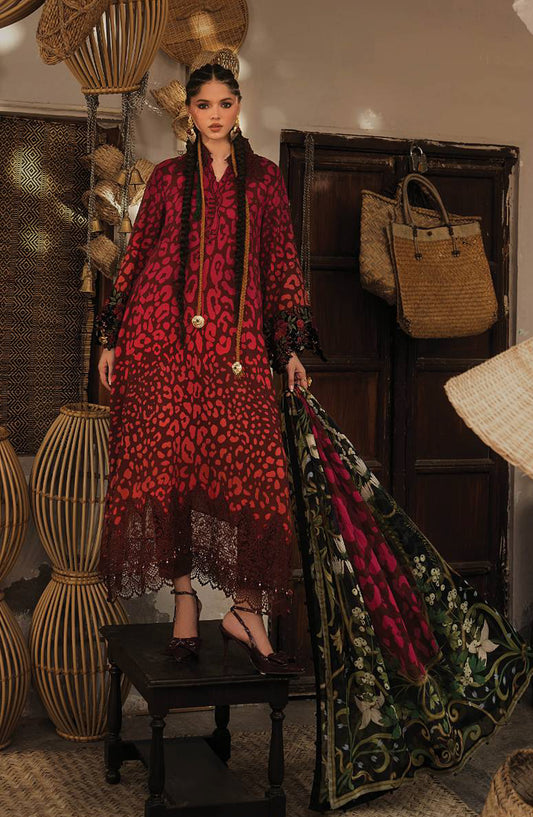 Maria B Embroidered Linen Unstitched 3 Piece Suit - D-1A - MB26SD - Red - Winter Collection